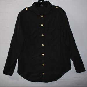 F&F Ladies Shirt Size 12 US 4 Utility Long Sleeve Gold Button Down Black